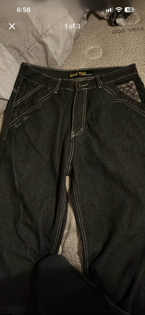 Game Time Denim Jeans Black Embroidered Stitching 2
