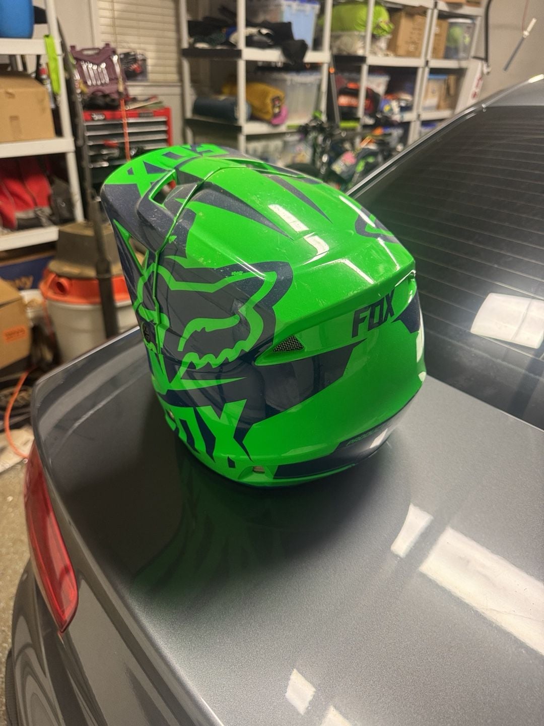 Fox V1 Youth Medium Dirt Bike Helmet YM 49-50cm Green Blue Off-Road Motocross 3