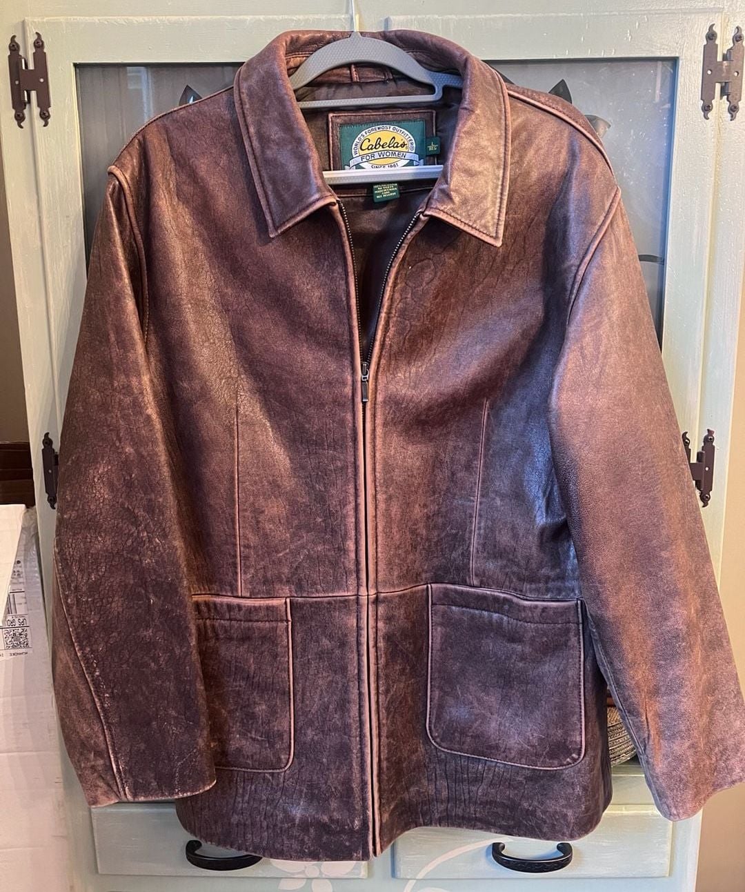 Cabela's For Women Distressed Leather Jacket Size L Regular Brown 3