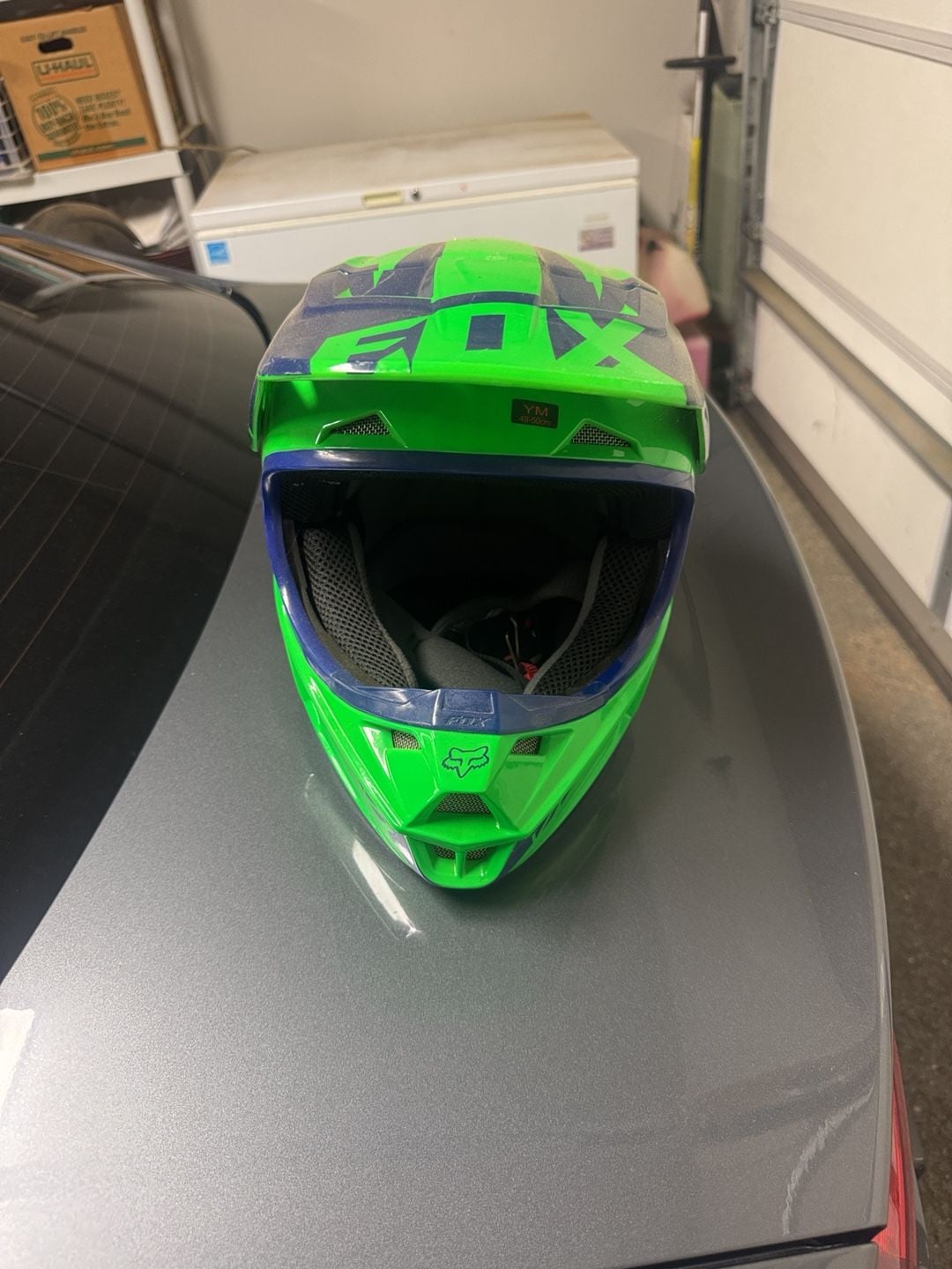 Fox V1 Youth Medium Dirt Bike Helmet YM 49-50cm Green Blue Off-Road Motocross 4