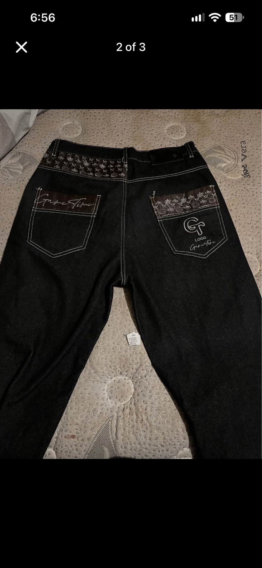 Game Time Denim Jeans Black Embroidered Stitching 3