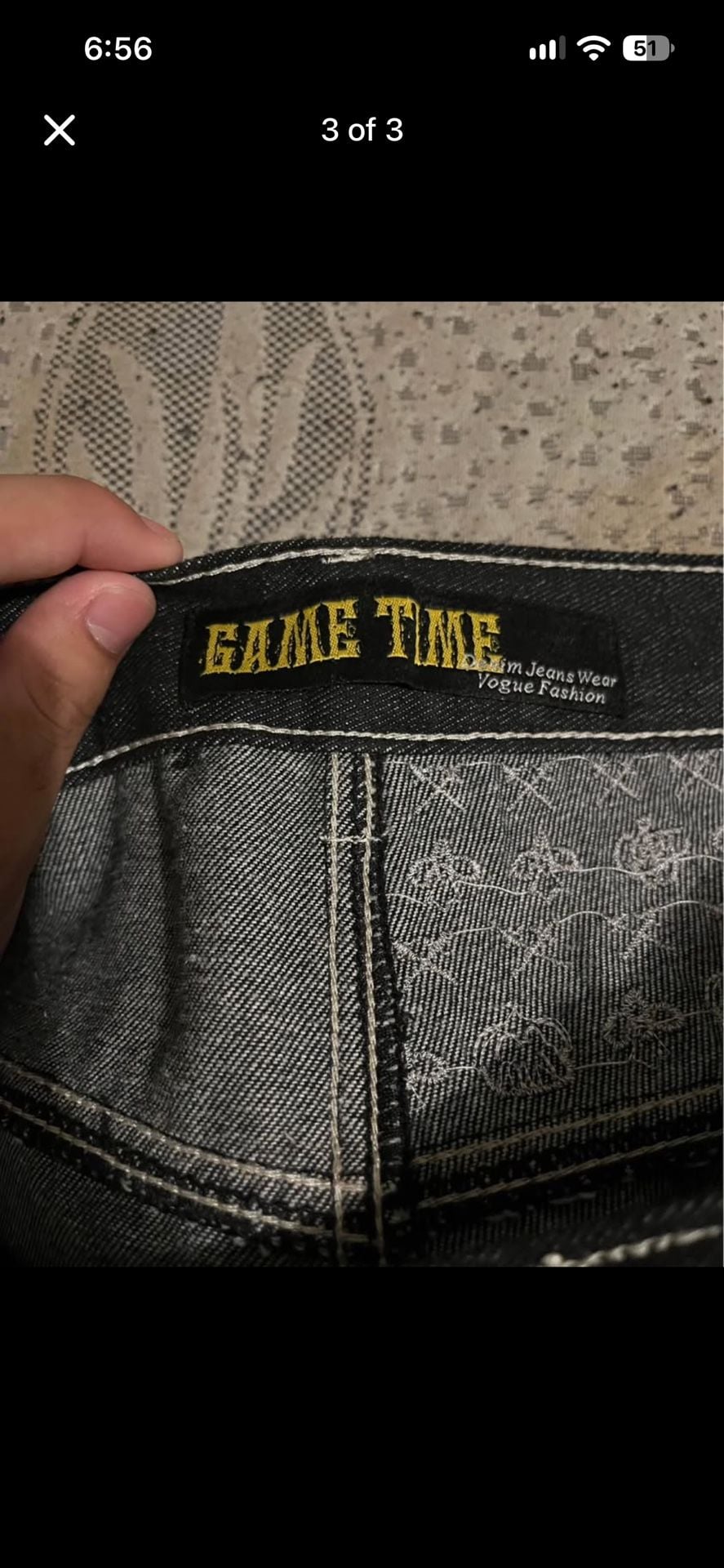 Game Time Denim Jeans Black Embroidered Stitching 4