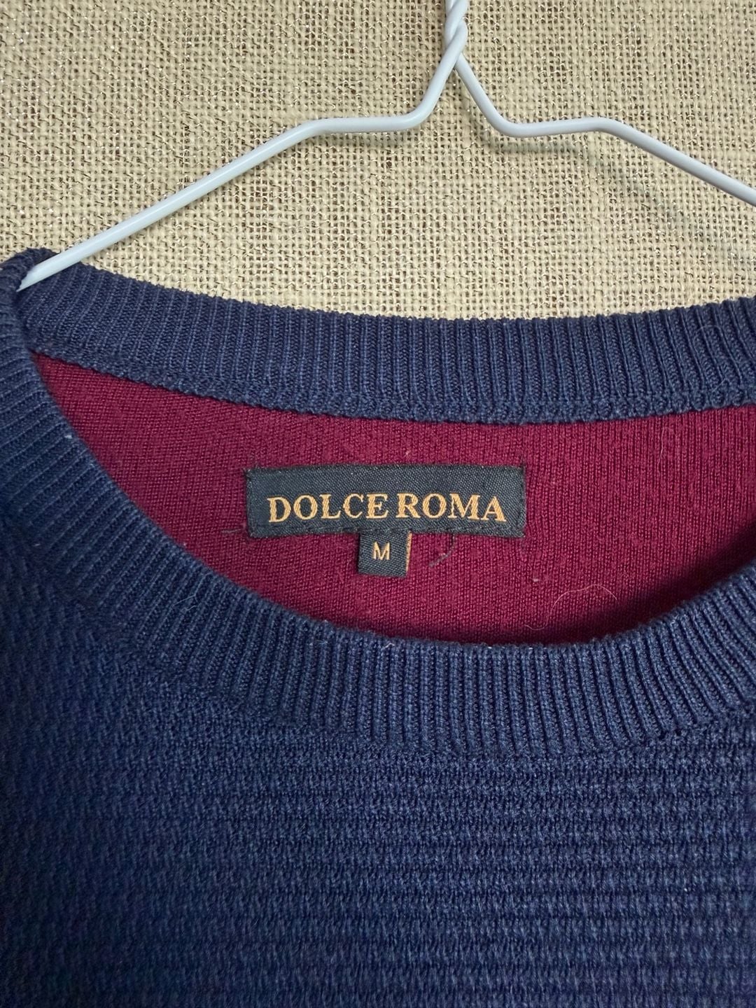 Dolce Roma Colorblock Sweater Size M Blue Burgundy Crewneck 3