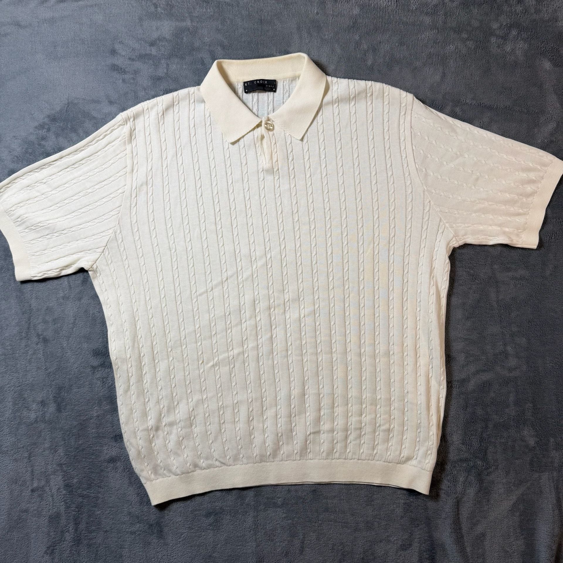 St. Croix Trend Knit Polo Shirt Size XL White Cable Knit Short Sleeve 2