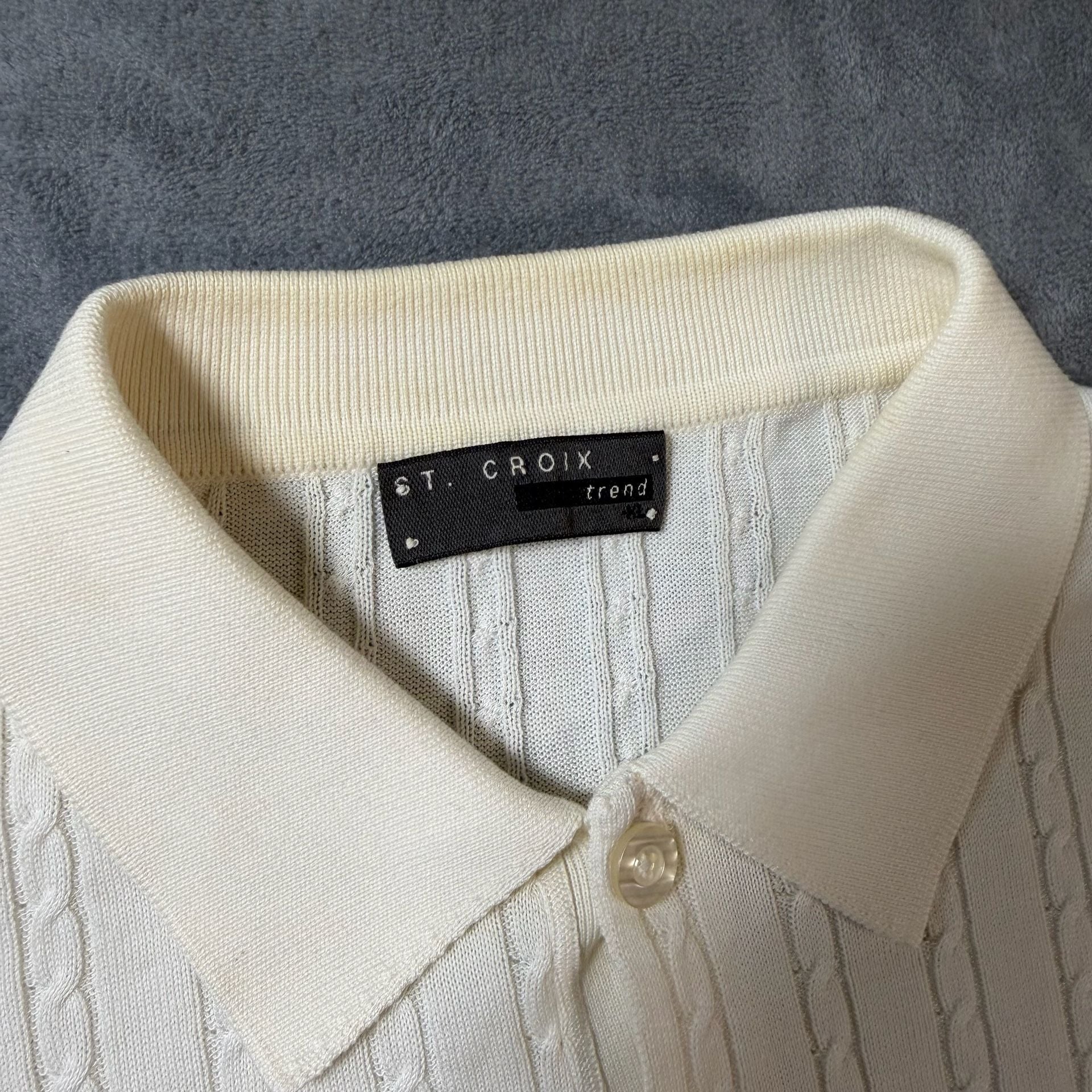 St. Croix Trend Knit Polo Shirt Size XL White Cable Knit Short Sleeve 3