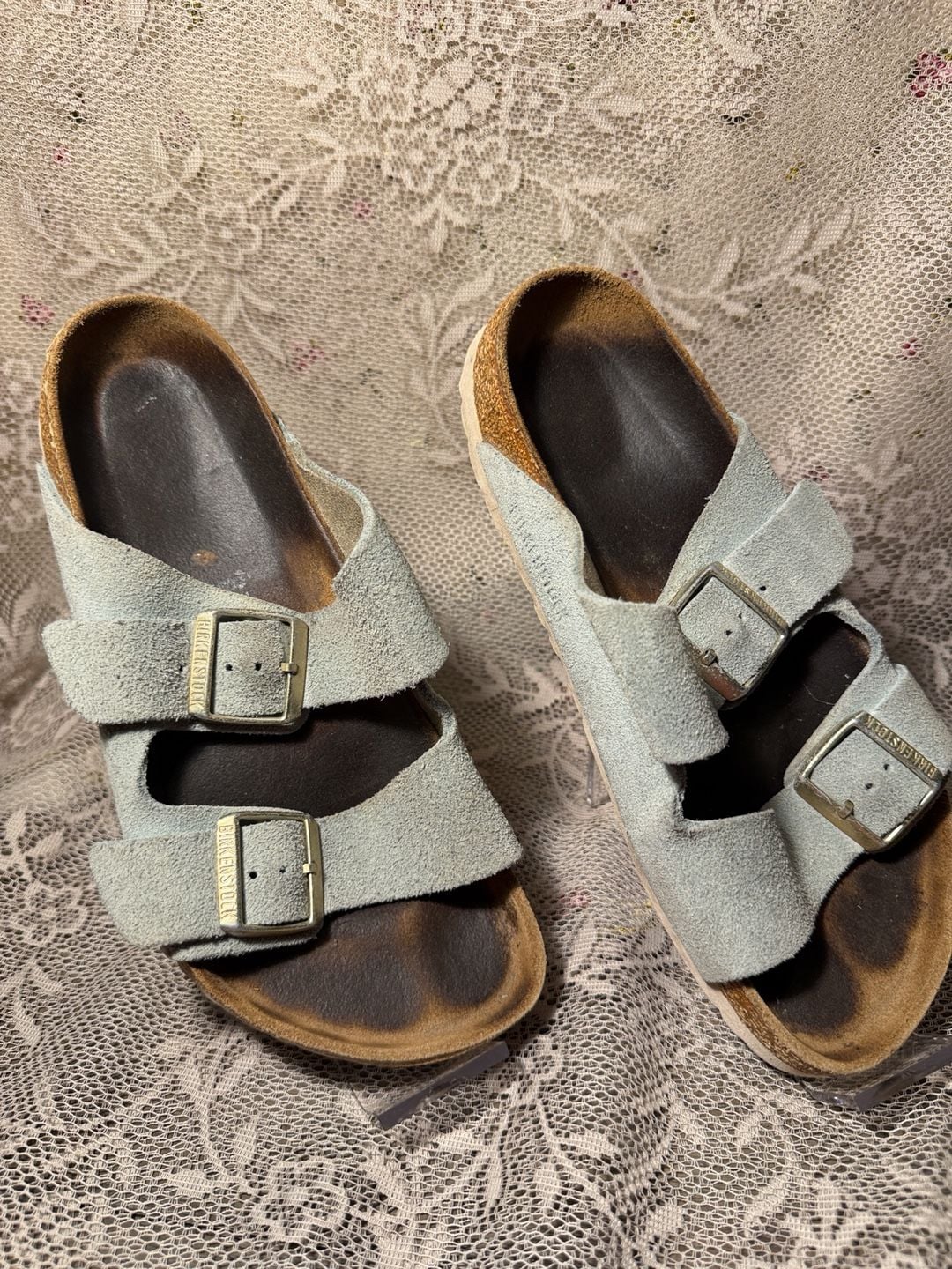 LUS 15 Birkenstock Arizona Sandals Size 37 Blue Suede 2