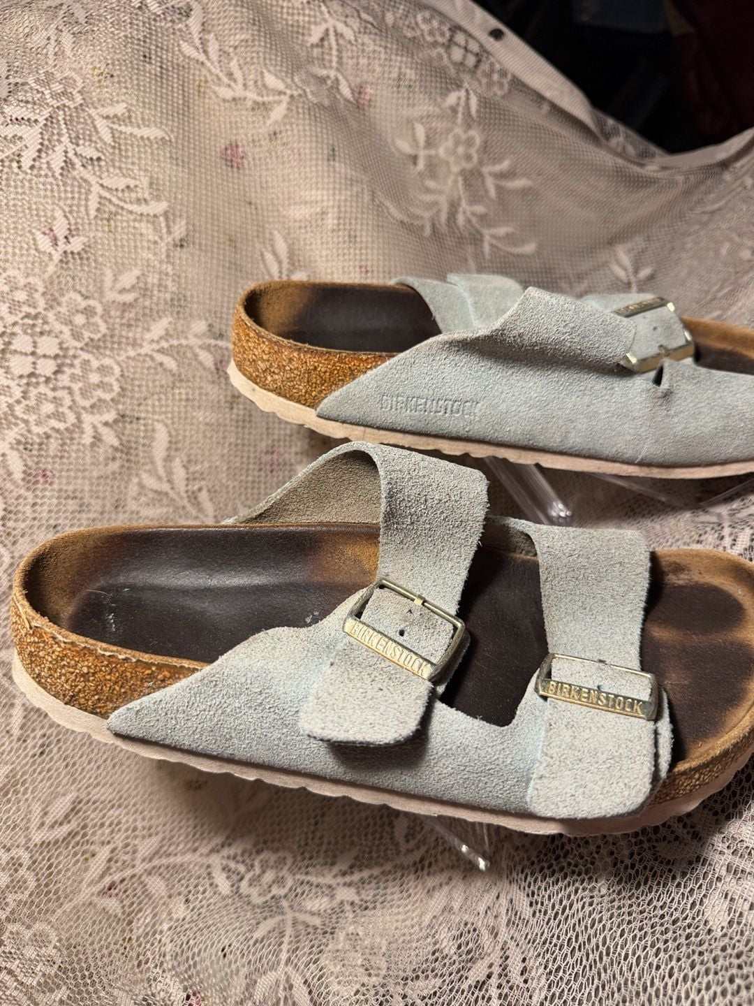 LUS 15 Birkenstock Arizona Sandals Size 37 Blue Suede 3