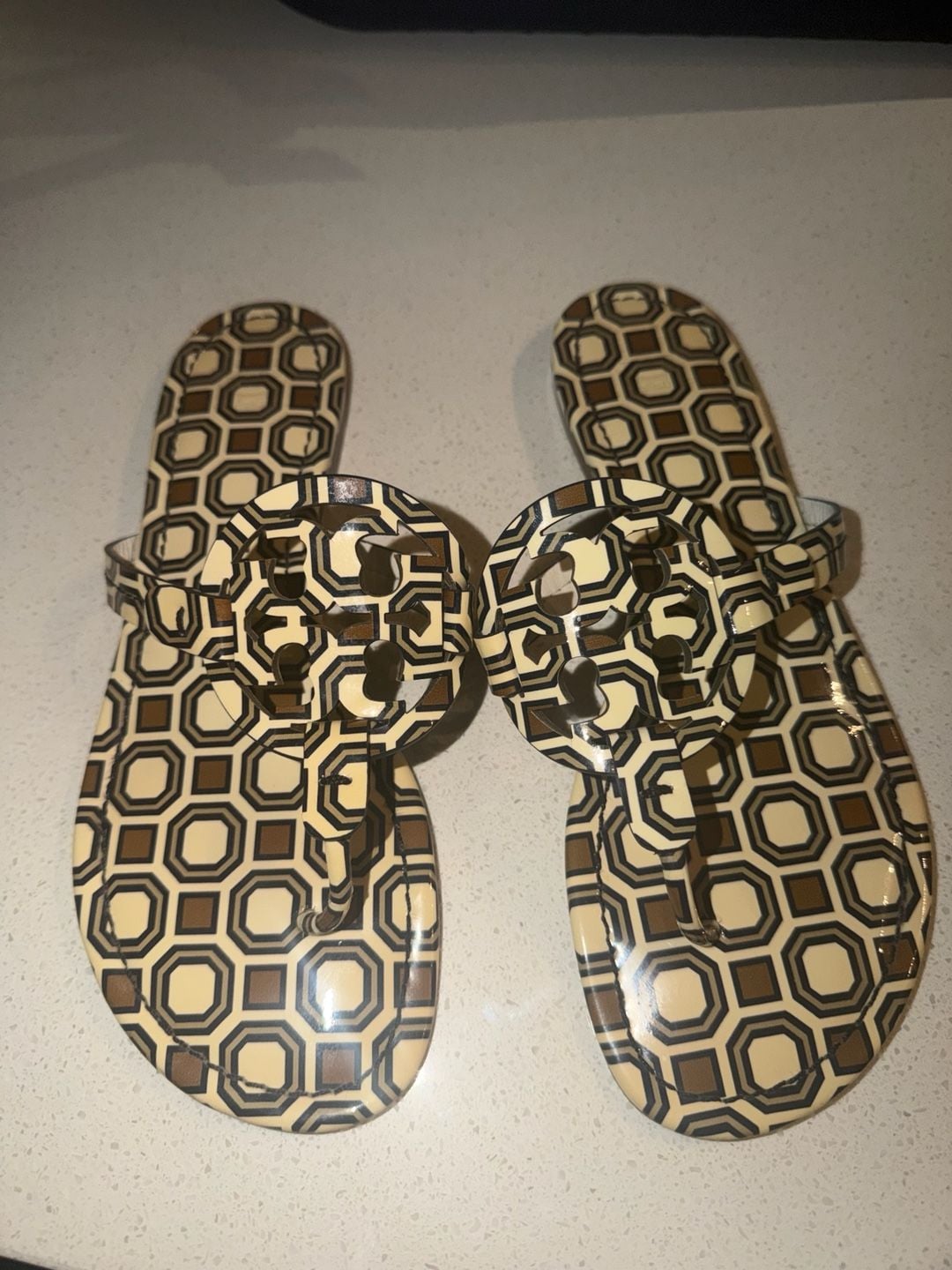 Tory Burch Miller Sandals Geometric Print Patent Leather 2