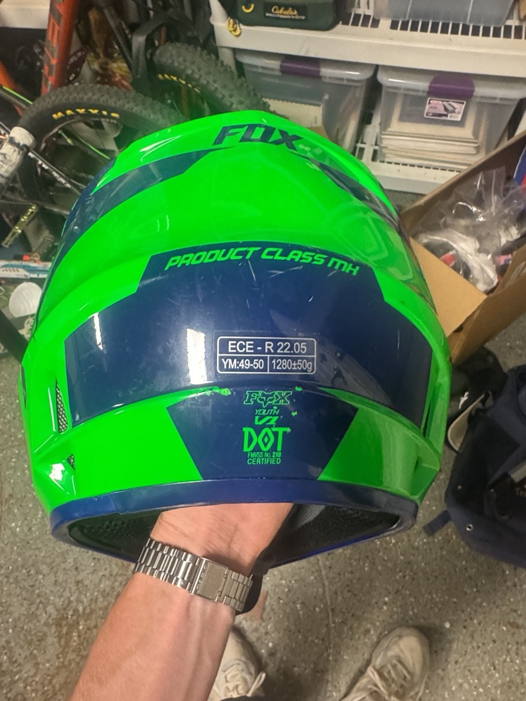 Fox V1 Youth Medium Dirt Bike Helmet YM 49-50cm Green Blue Off-Road Motocross 7