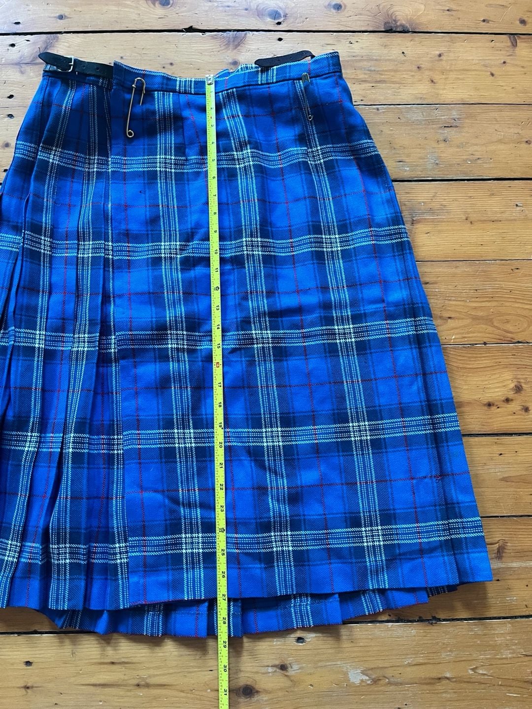 Edinburgh Woollen Mill 70s/80s Vtg Tartan Pleated Wool Kilt Skirt Blue Plaid 20 4