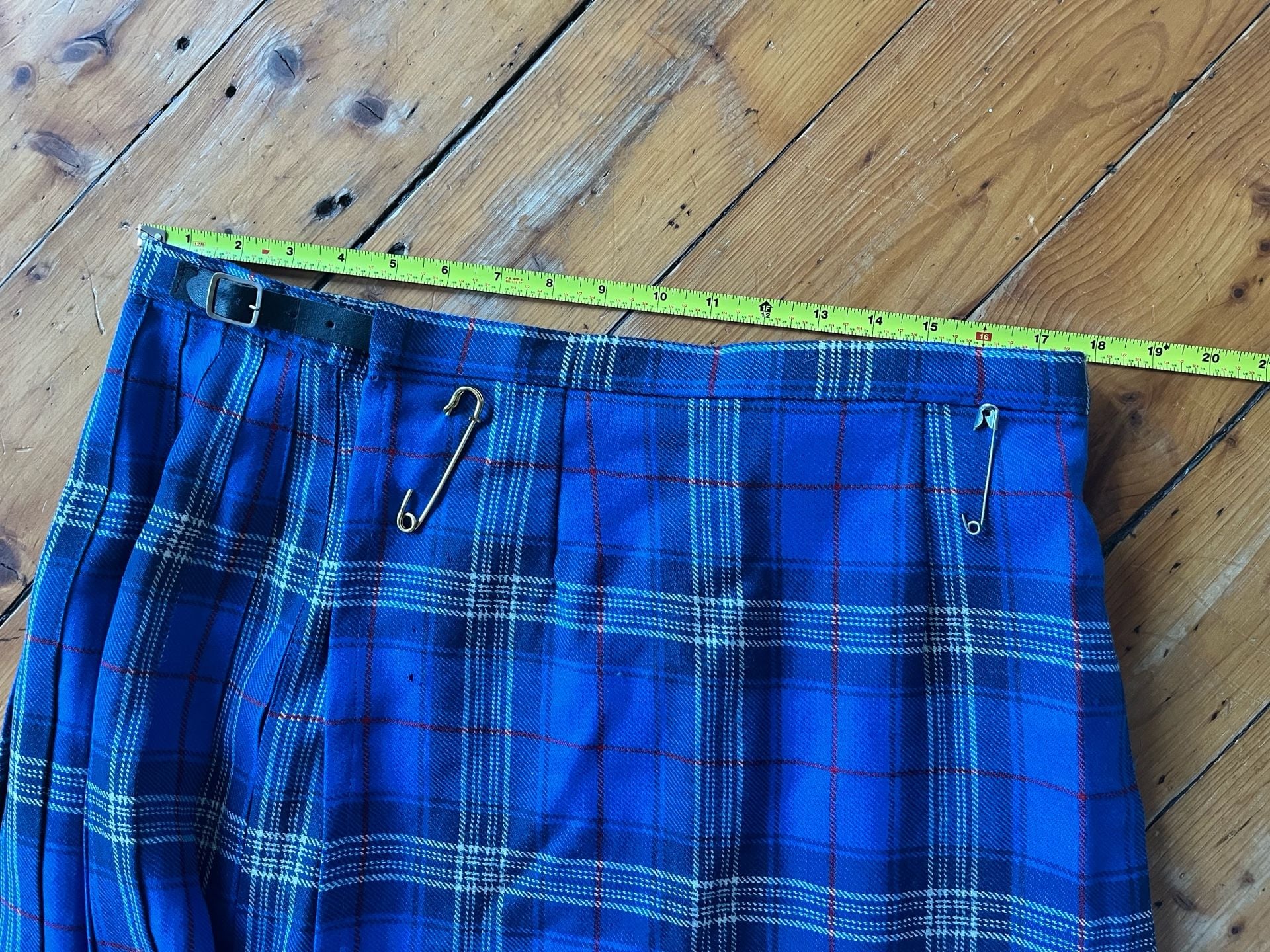 Edinburgh Woollen Mill 70s/80s Vtg Tartan Pleated Wool Kilt Skirt Blue Plaid 20 5