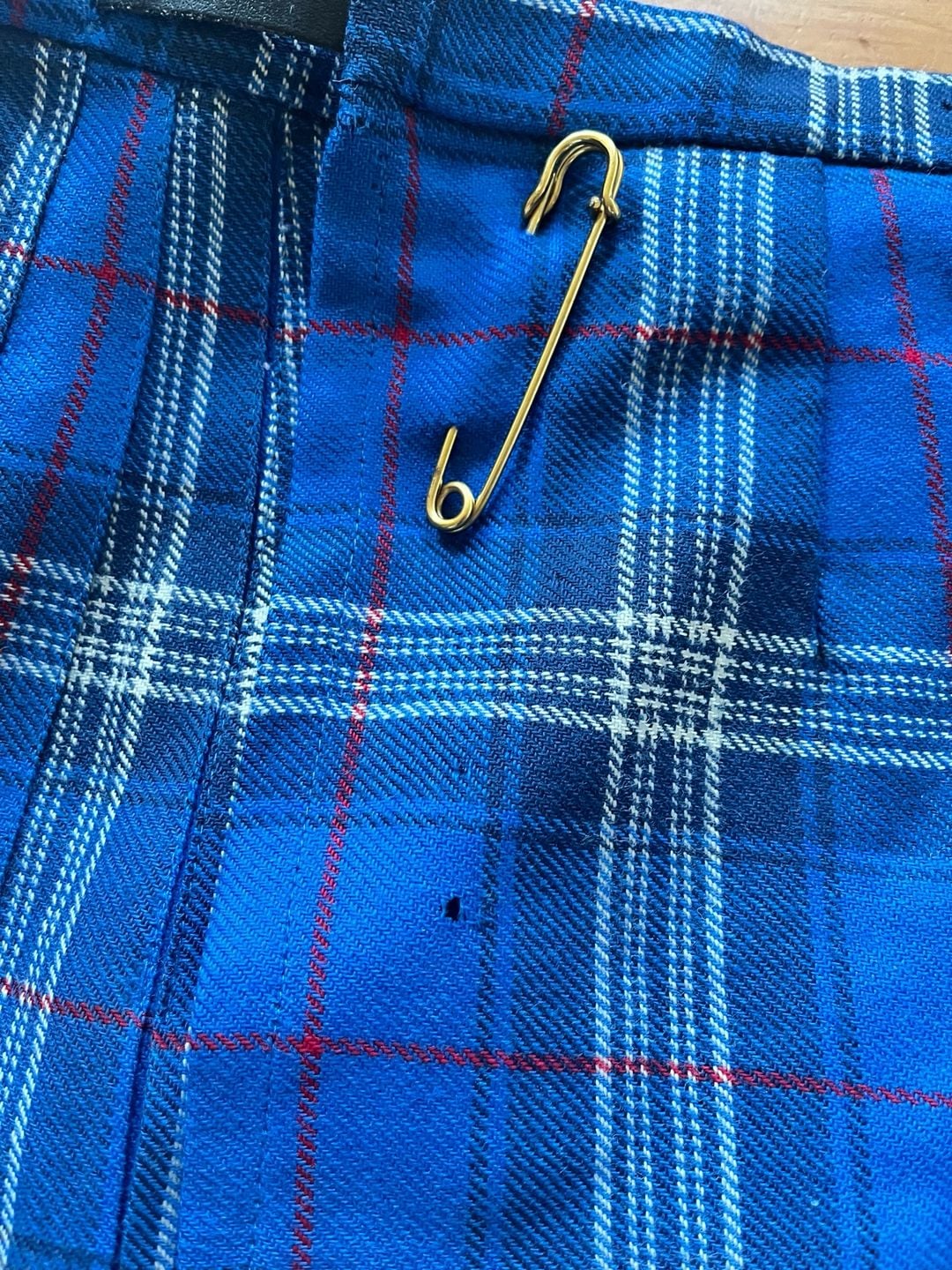 Edinburgh Woollen Mill 70s/80s Vtg Tartan Pleated Wool Kilt Skirt Blue Plaid 20 6