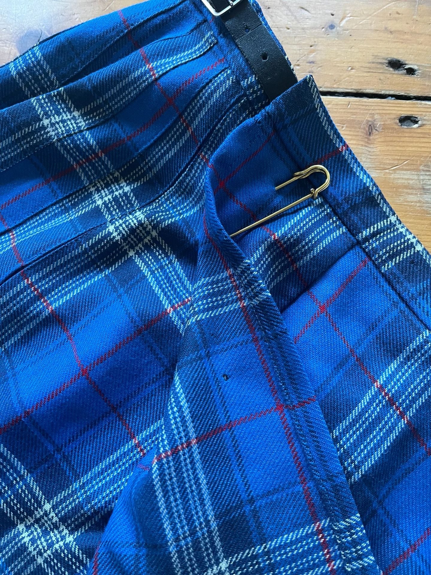 Edinburgh Woollen Mill 70s/80s Vtg Tartan Pleated Wool Kilt Skirt Blue Plaid 20 7