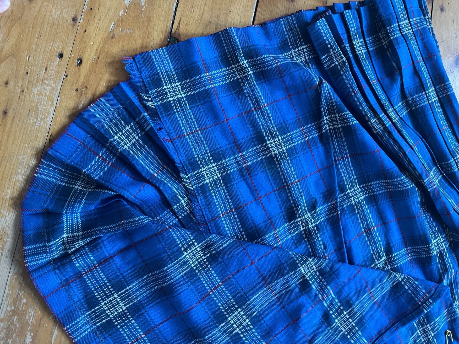 Edinburgh Woollen Mill 70s/80s Vtg Tartan Pleated Wool Kilt Skirt Blue Plaid 20 10