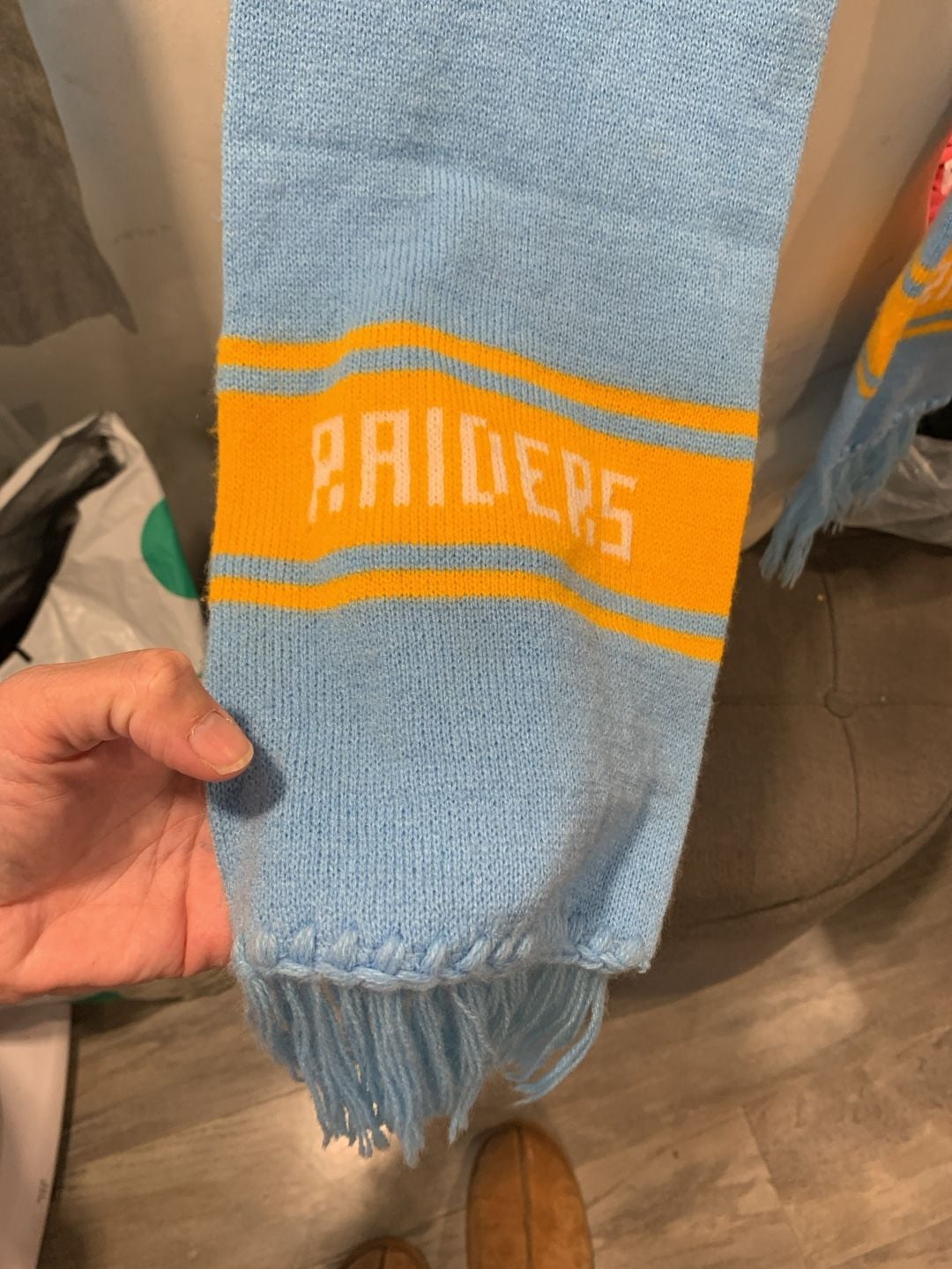 vintage Raiders Knit Scarf Light Blue Yellow Fringe Sports Fan Winter 2