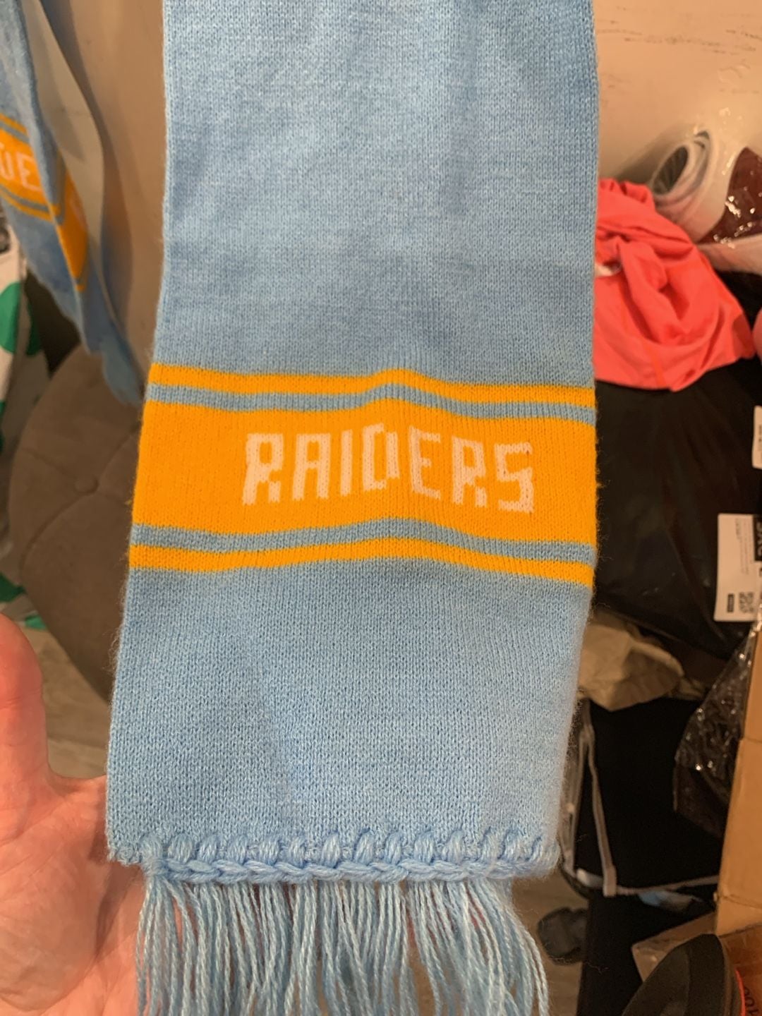 vintage Raiders Knit Scarf Light Blue Yellow Fringe Sports Fan Winter 3