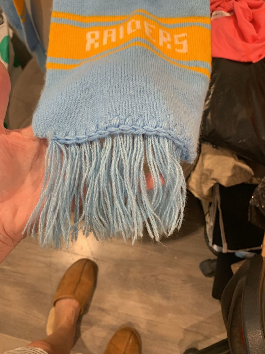 vintage Raiders Knit Scarf Light Blue Yellow Fringe Sports Fan Winter 4