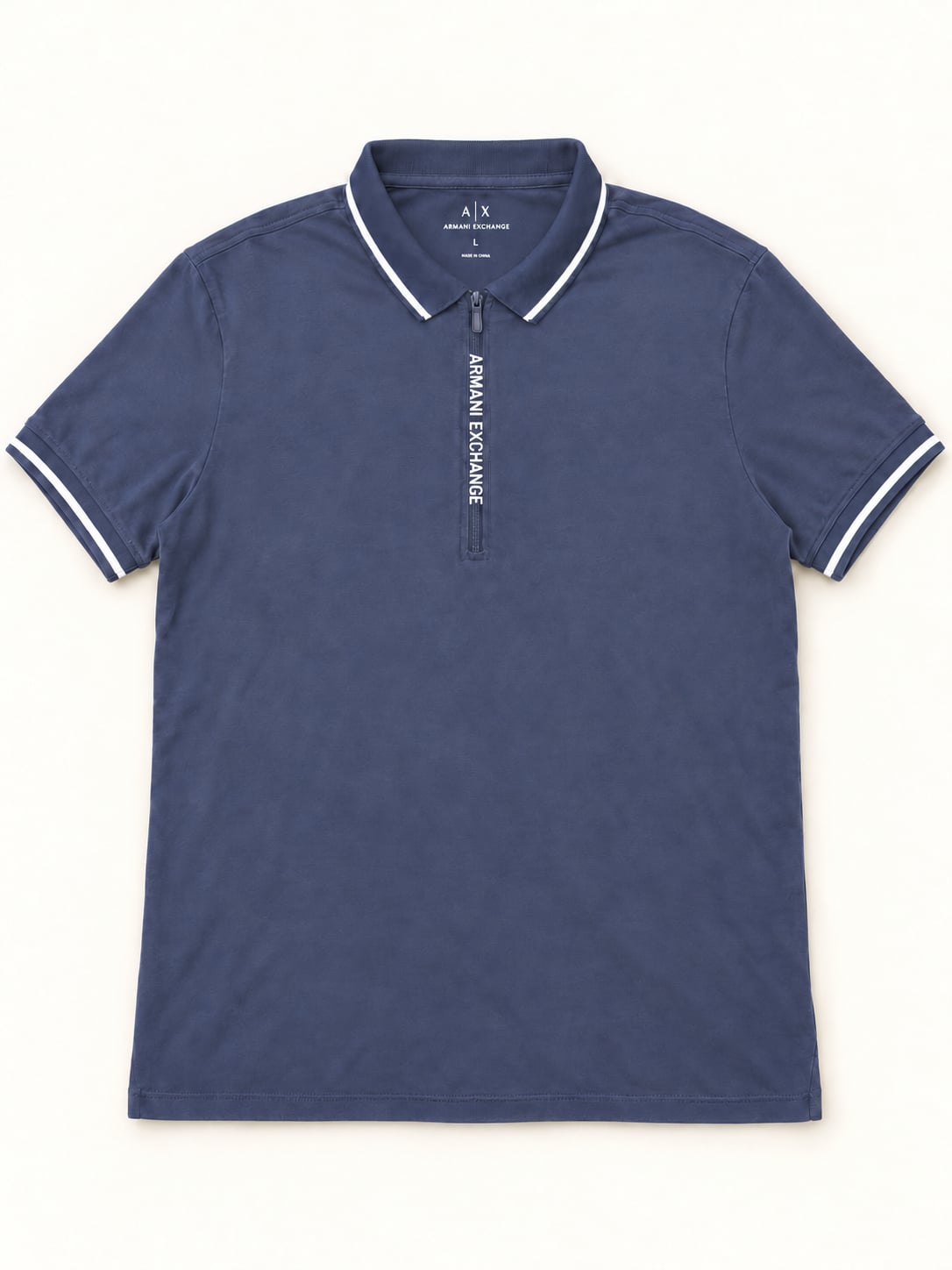 Armani Exchange Zip Polo Shirt Size L Blue 2
