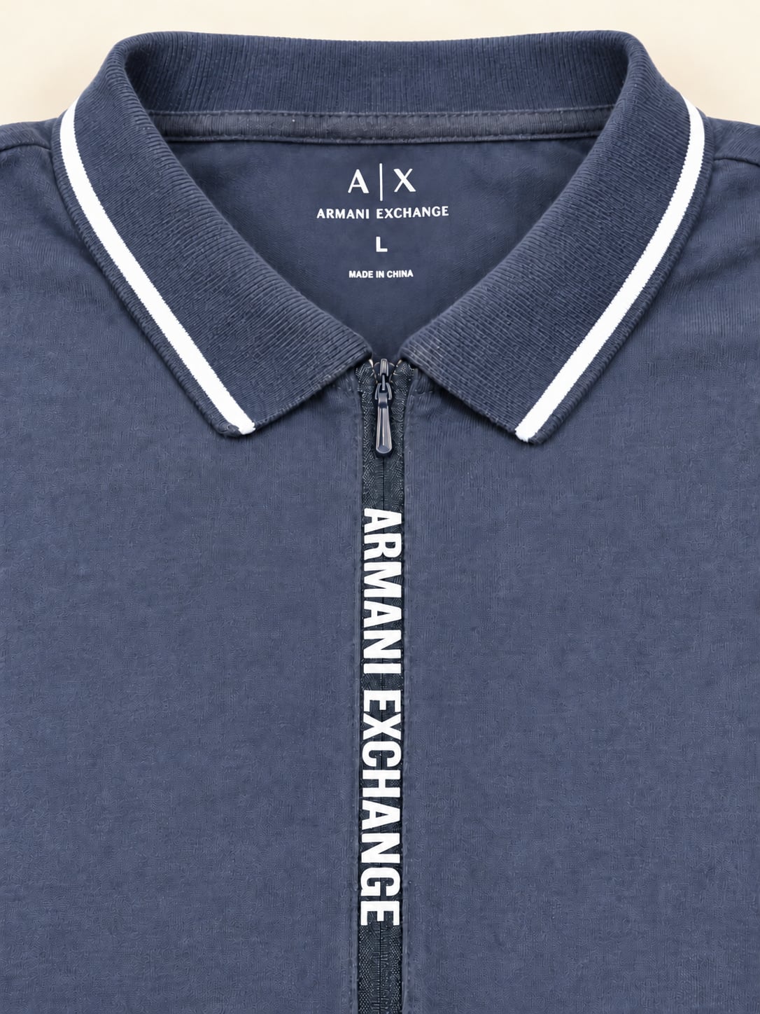 Armani Exchange Zip Polo Shirt Size L Blue 4