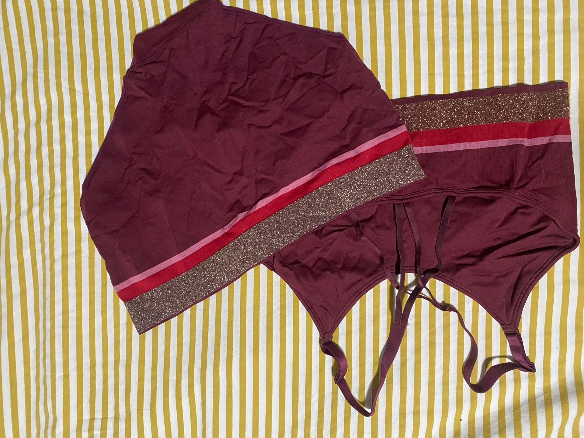 Cacique Bralette and Brief Set Size 18/20 Maroon Metallic Trim 2