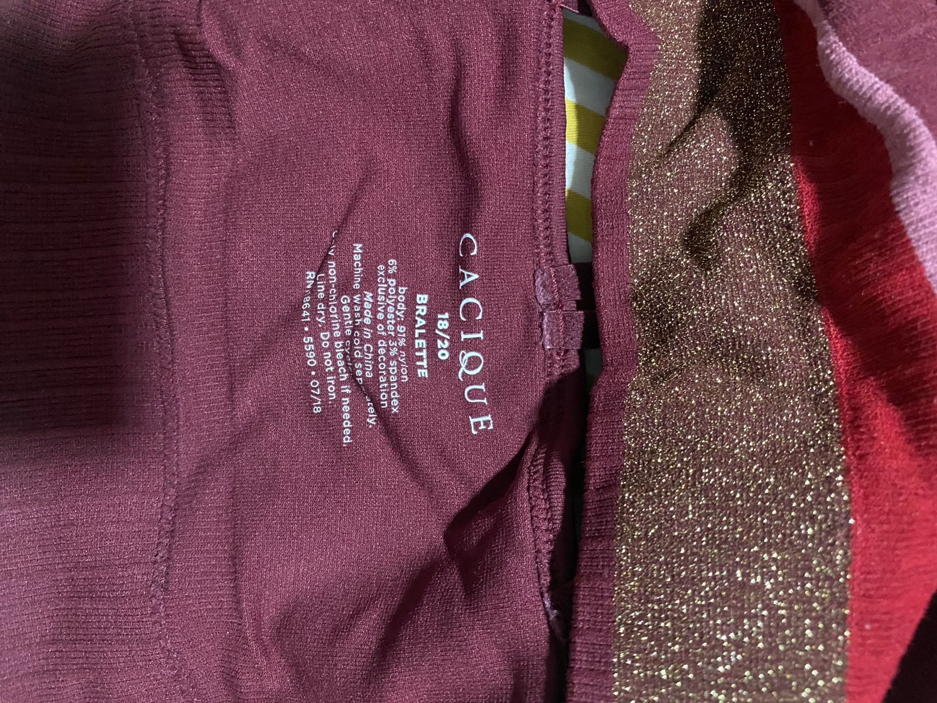 Cacique Bralette and Brief Set Size 18/20 Maroon Metallic Trim 4