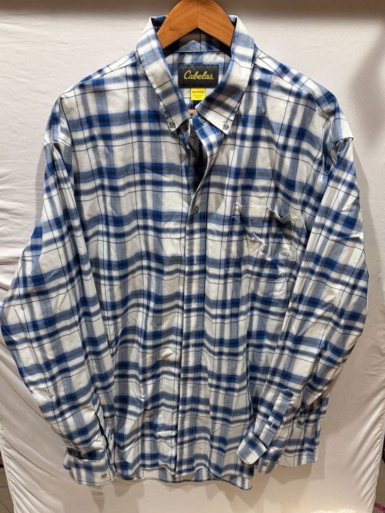 Cabelas Plaid Long Sleeve Button Down Shirt Size 2XLT Tall Blue White 2