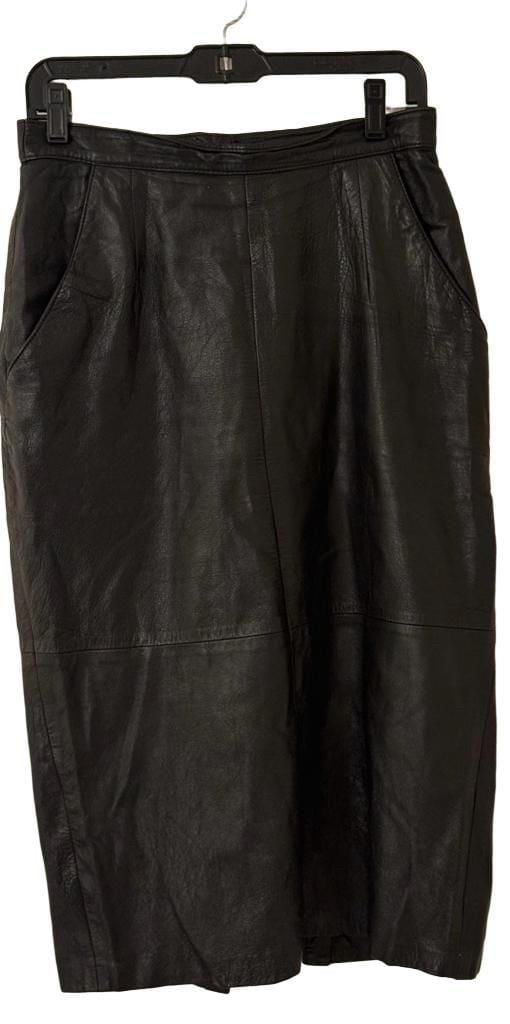Vintage Black Leather Skirt Size 11 Pencil Midi 2