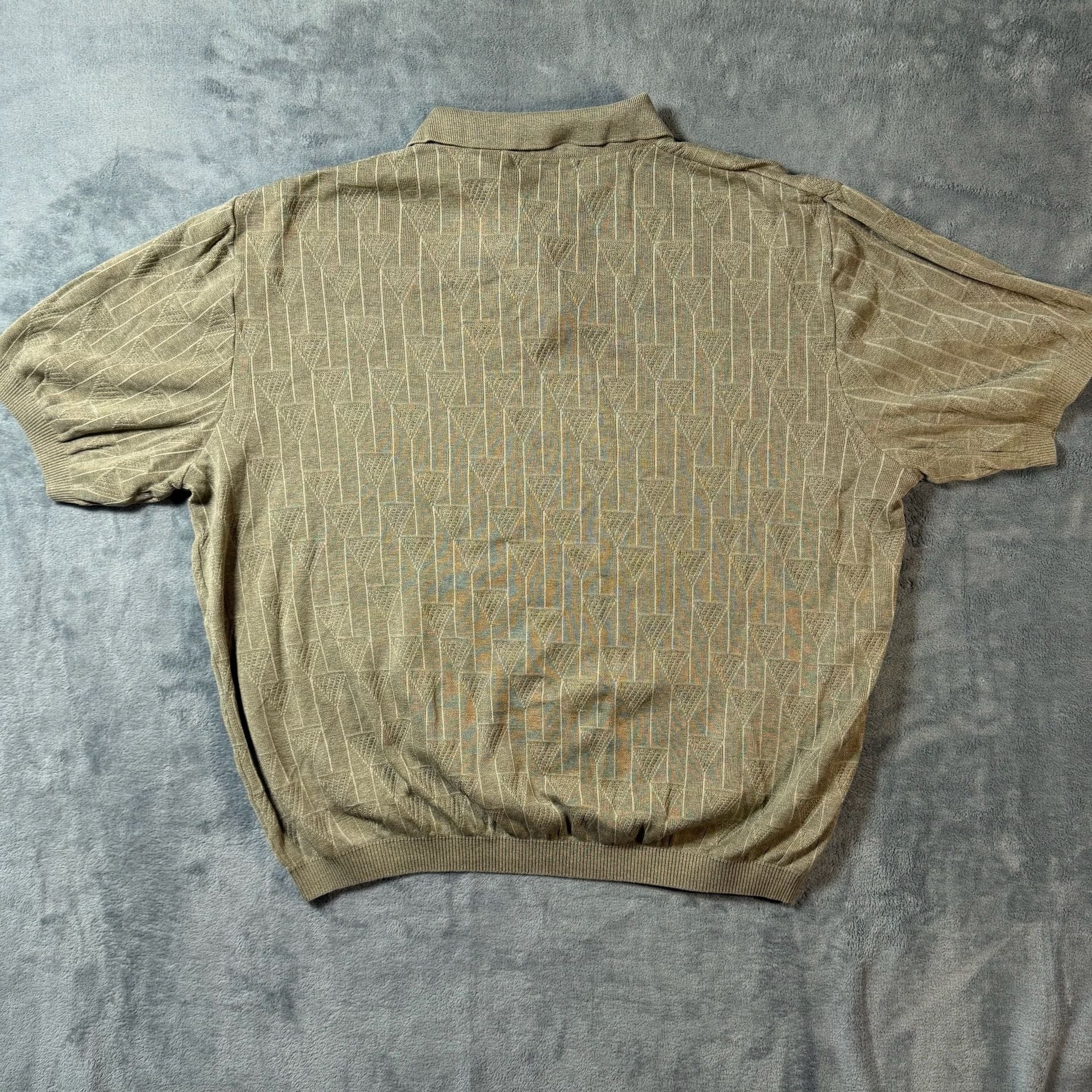 St. Croix Shop Knit Polo Shirt Size XL Tan Patterned Short Sleeve 7