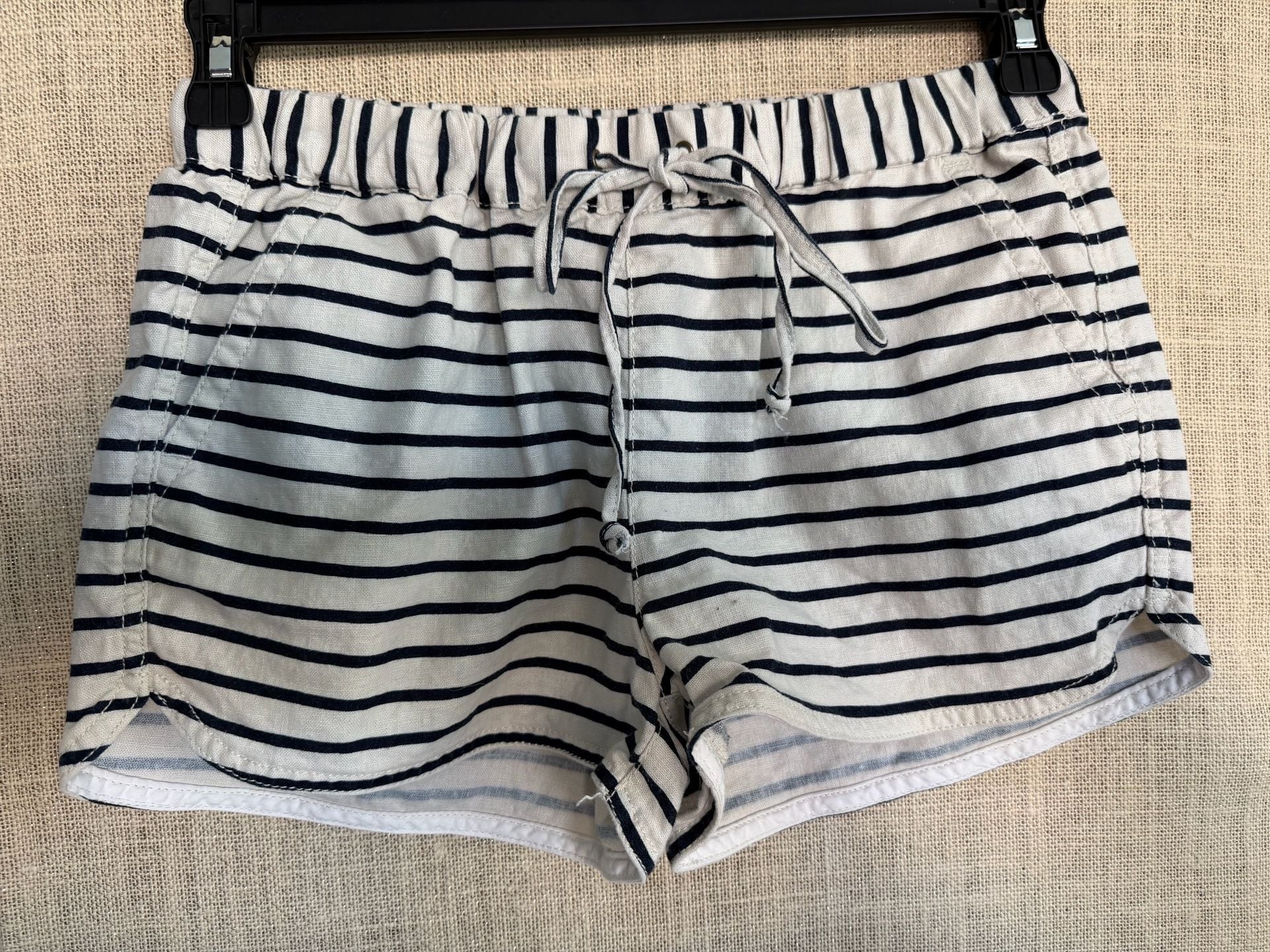 J.Crew Striped Pull-On Shorts Size XS Blue White Linen Blend Drawstring 3