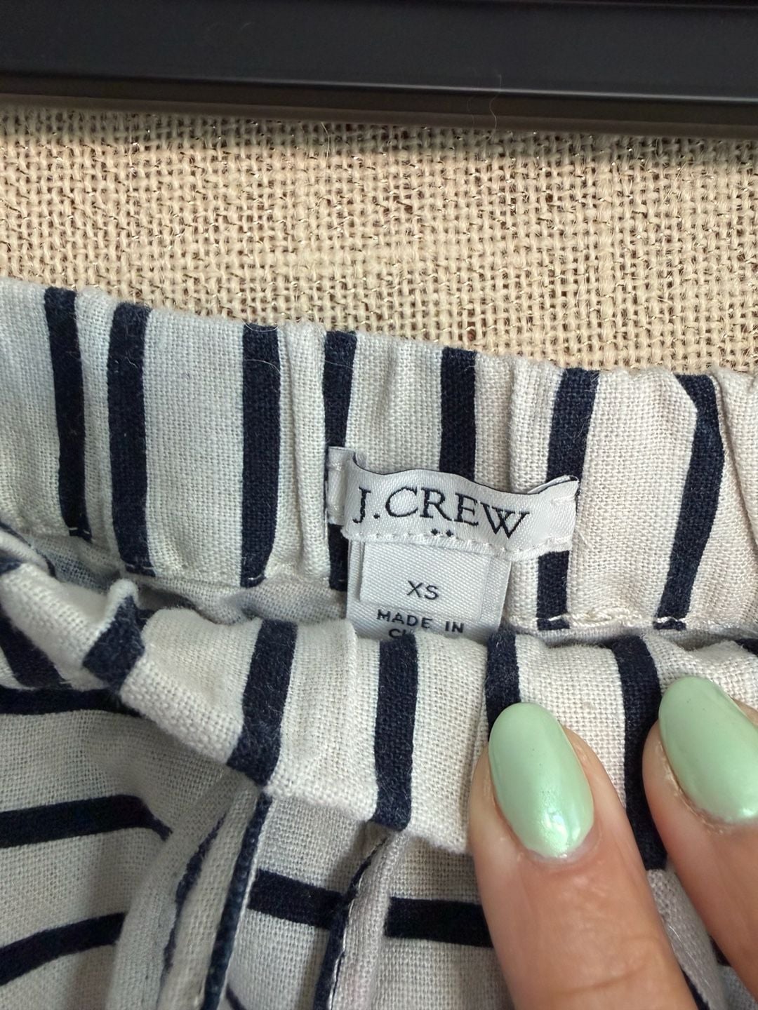 J.Crew Striped Pull-On Shorts Size XS Blue White Linen Blend Drawstring 4