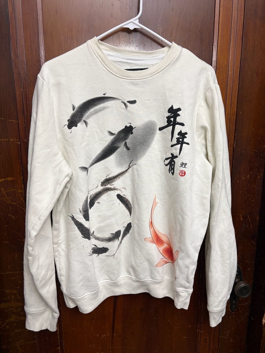 Blind Rooster Japanese Koi Fish Graphic Sweatshirt Size M Off-White 6