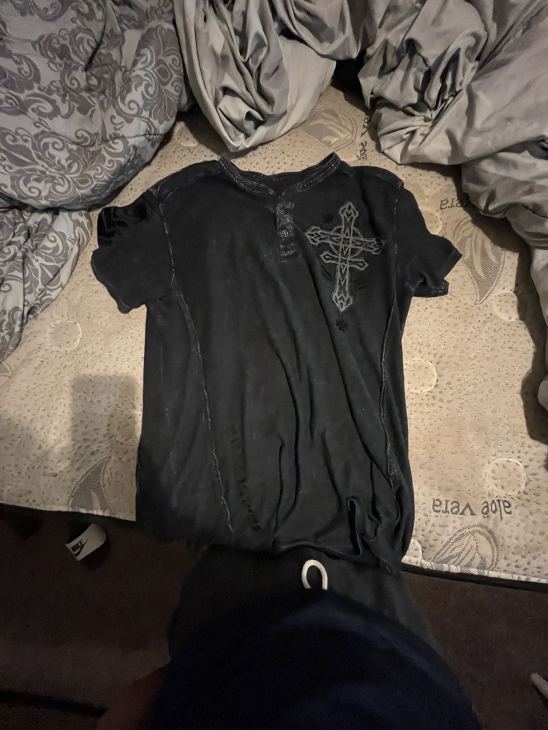 Affliction Live Fast Henley Size M Black Graphic T-Shirt 2