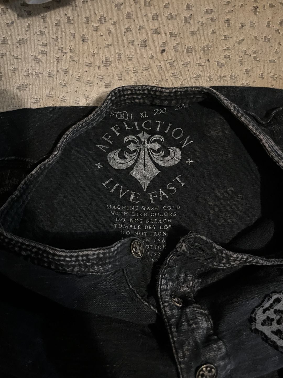 Affliction Live Fast Henley Size M Black Graphic T-Shirt 3