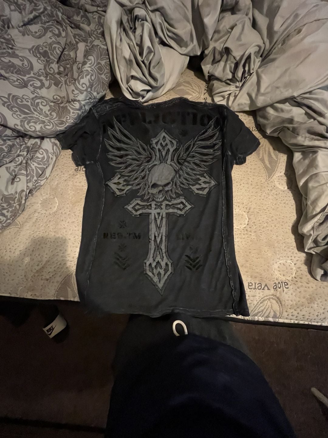 Affliction Live Fast Henley Size M Black Graphic T-Shirt 4