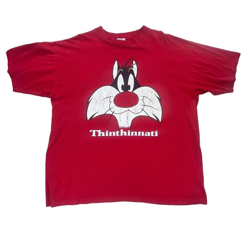 VTG 1995 Looney Tunes Sylvester Thinthinnati Single Stitch Red T-Shirt 1