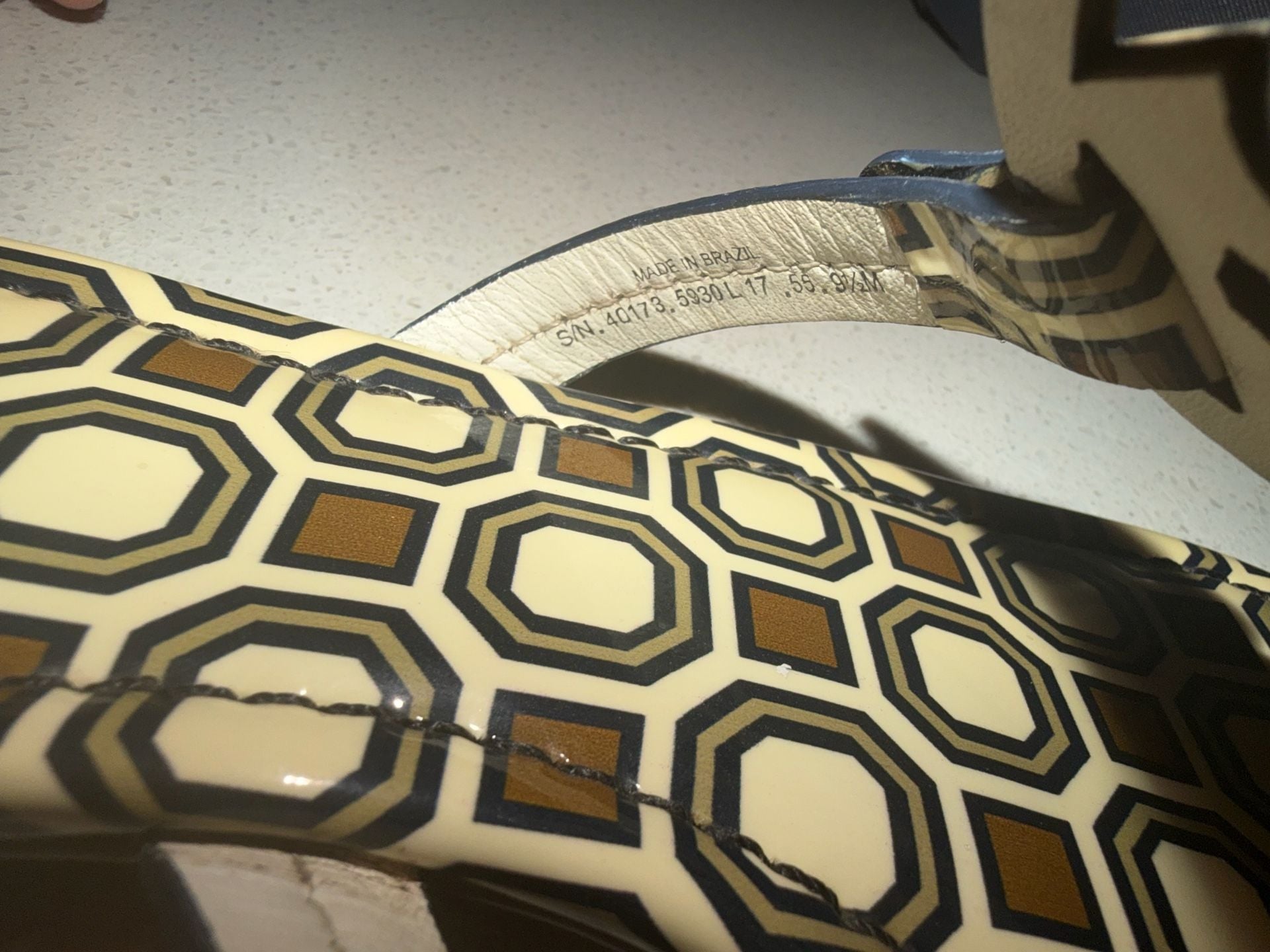 Tory Burch Miller Sandals Geometric Print Patent Leather 5