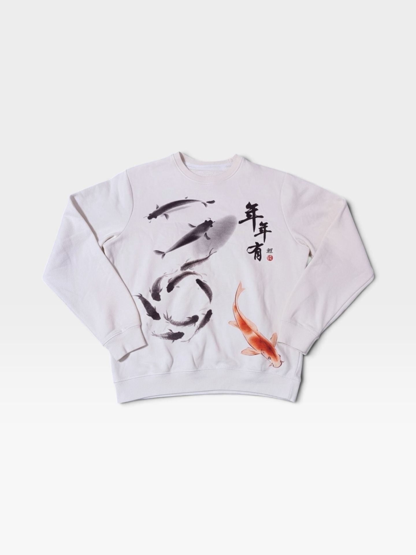 Blind Rooster Japanese Koi Fish Graphic Sweatshirt Size M Off-White 2