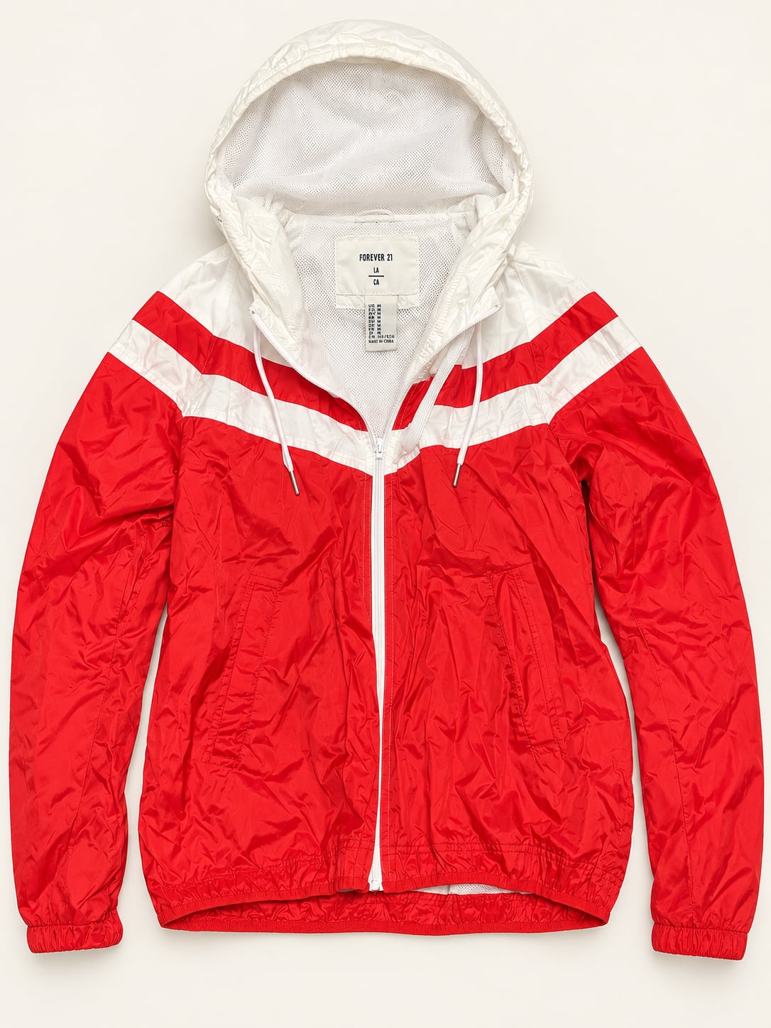 Forever 21 Windbreaker Jacket Size M Red White Hooded 2
