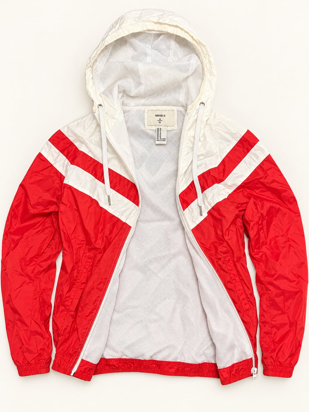 Forever 21 Windbreaker Jacket Size M Red White Hooded 4