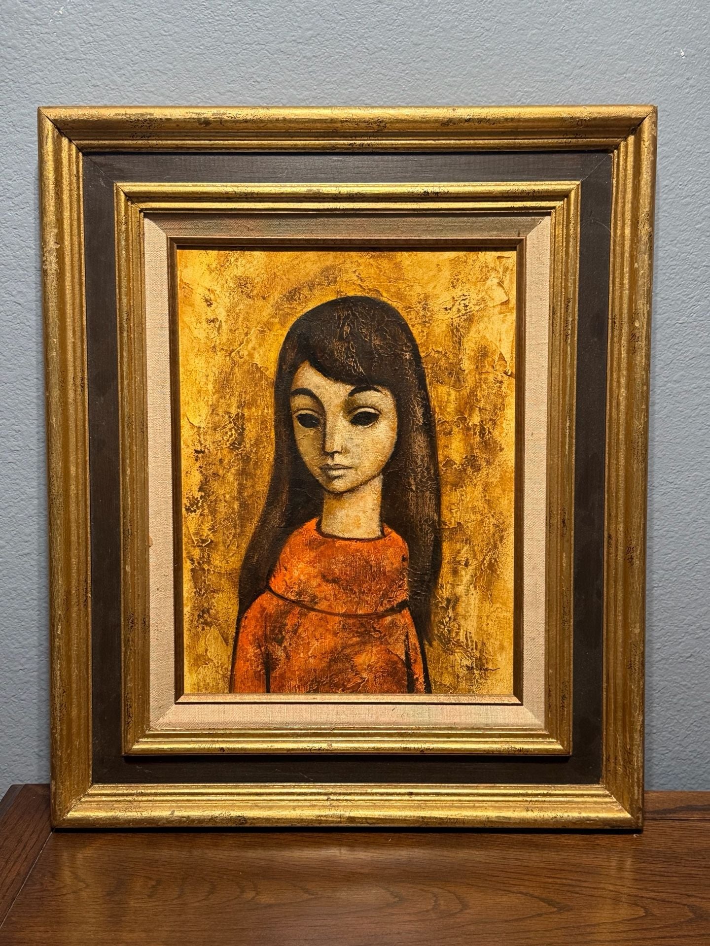 Vintage Original Kaplan Mid Century Modern Girl Painting Framed Art (With COA) 14
