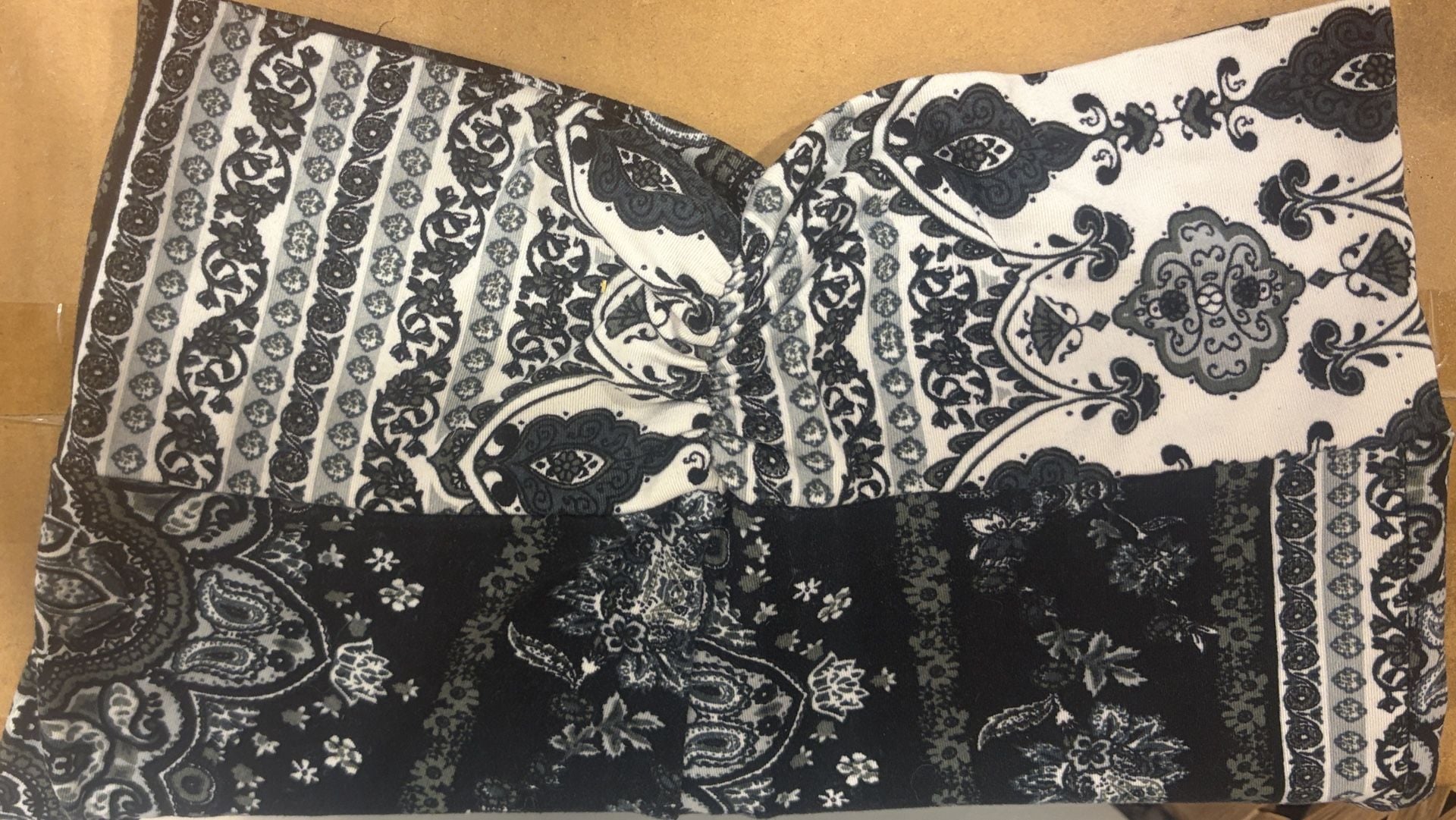 Boho Black White Paisley Floral Print Fitted Long Skirt 6