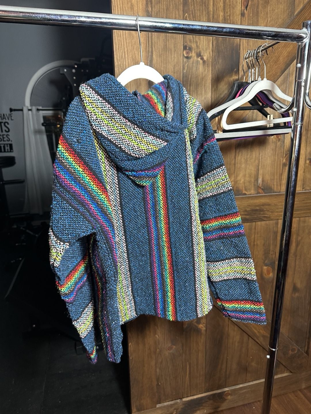 Chavitos Baja Hoodie Size S Blue Rainbow Striped 4