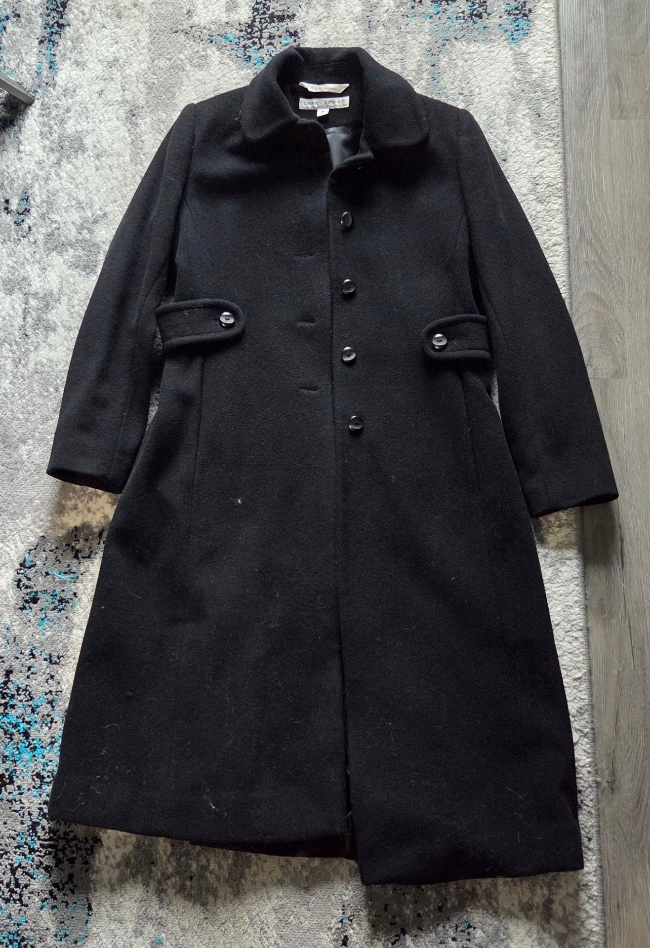 Larry Levine Wool Coat Size 8 Black Merino Long jacket. 2