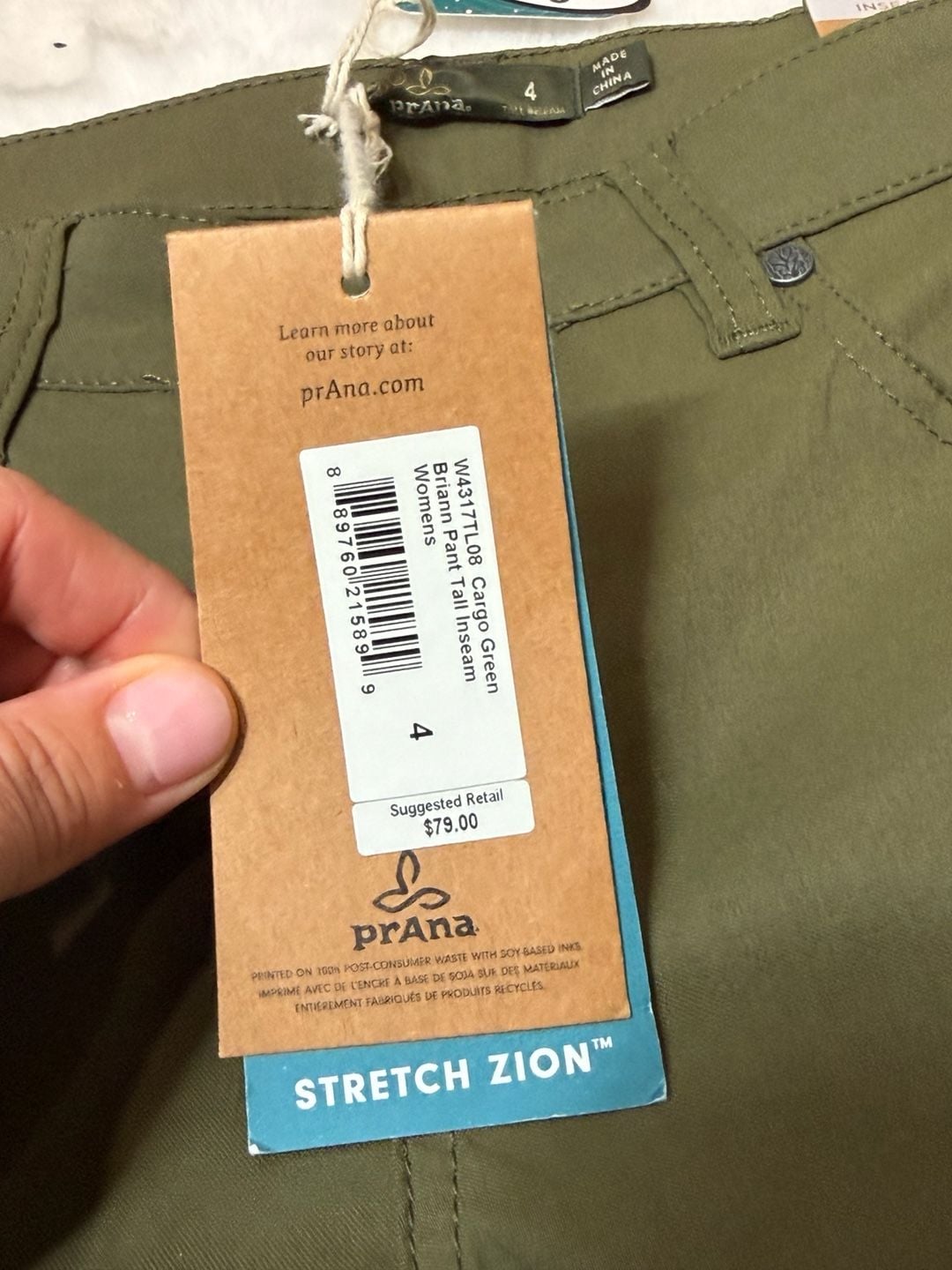Prana Briann Pant Tall Inseam Size 4 Cargo Green Stretch Zion 7