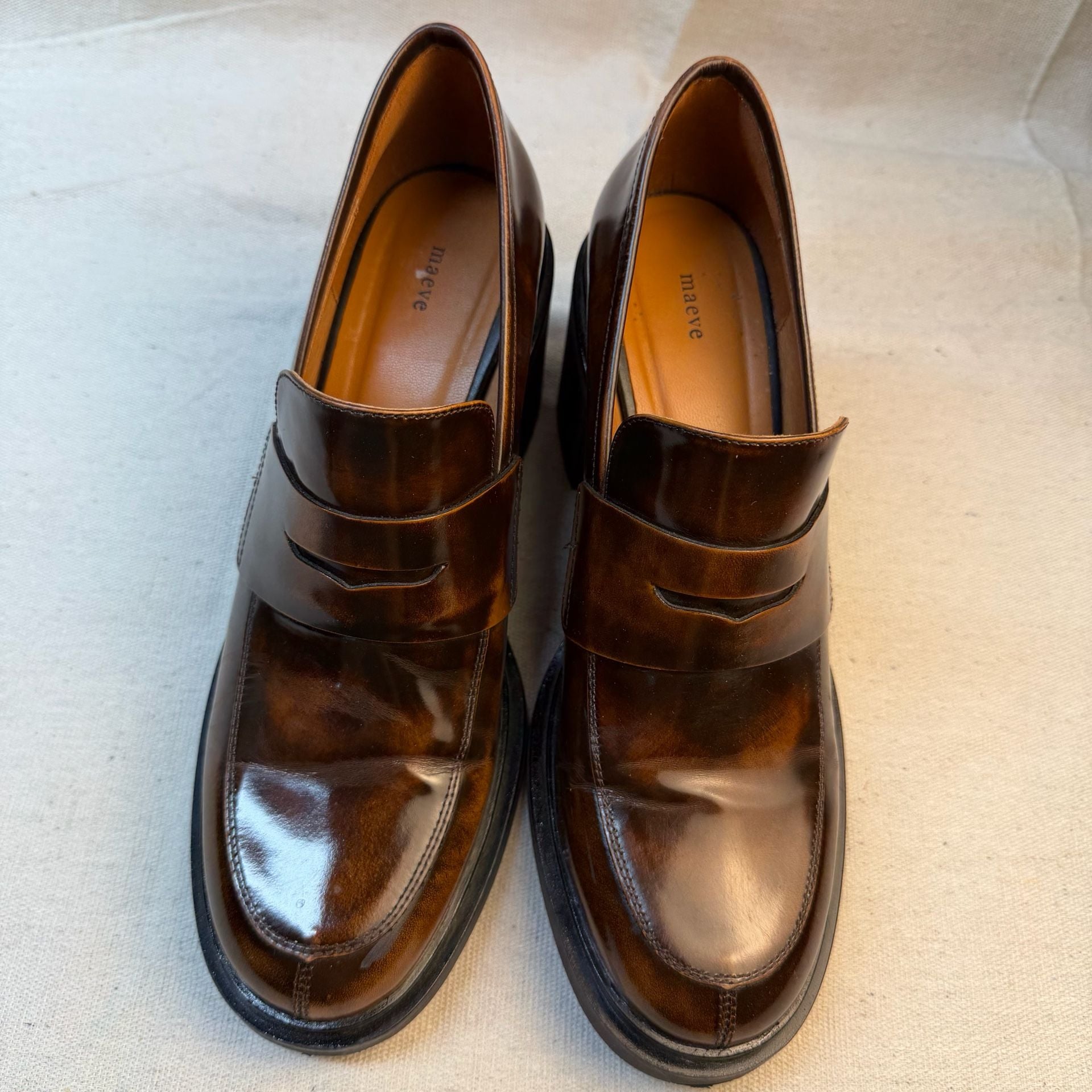 Maeve Heeled Penny Loafers Size 39 Brown Platform Block Heel 4