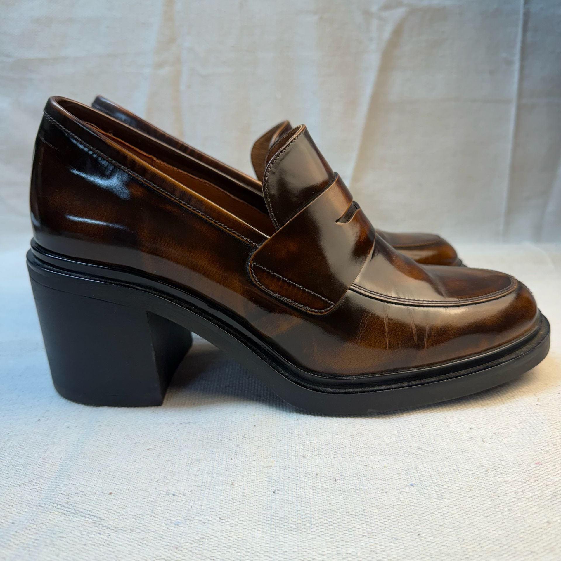 Maeve Heeled Penny Loafers Size 39 Brown Platform Block Heel 5