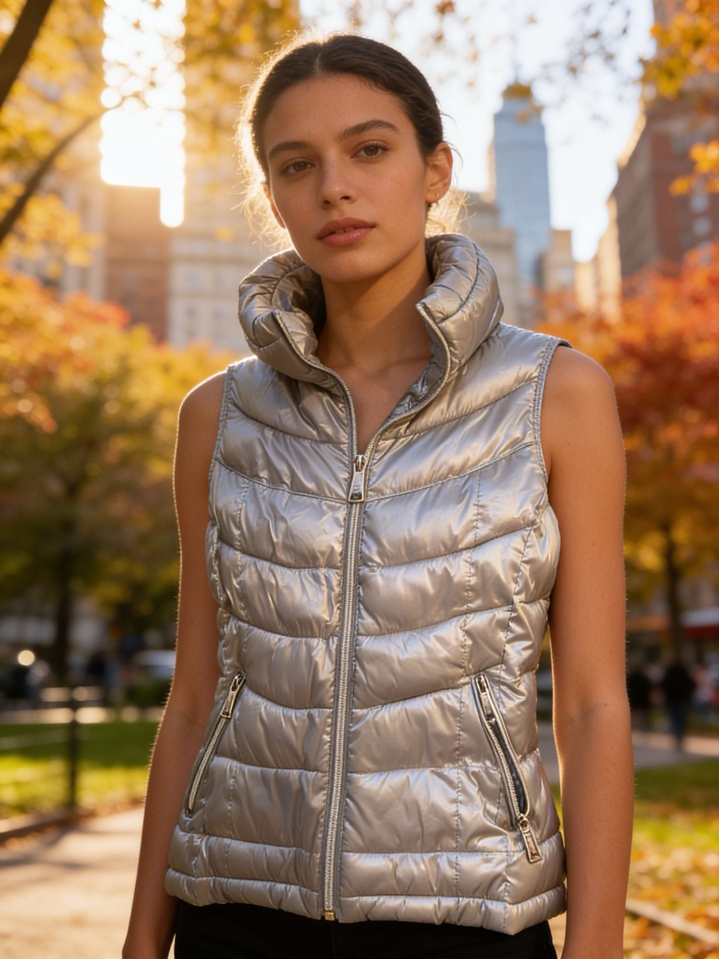 Calvin Klein Puffer Vest Size XS Metallic Gold Full Zip 2