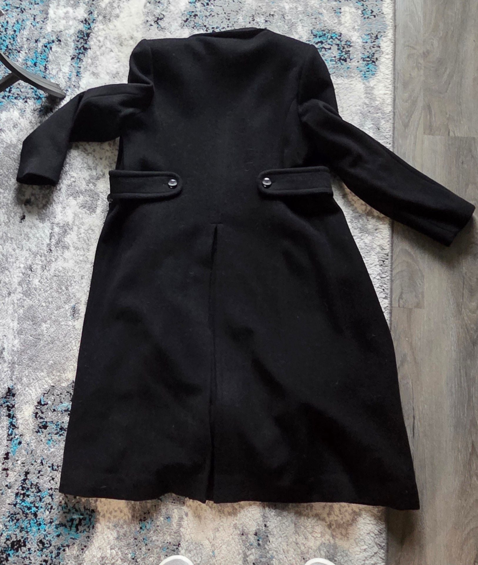 Larry Levine Wool Coat Size 8 Black Merino Long jacket. 12