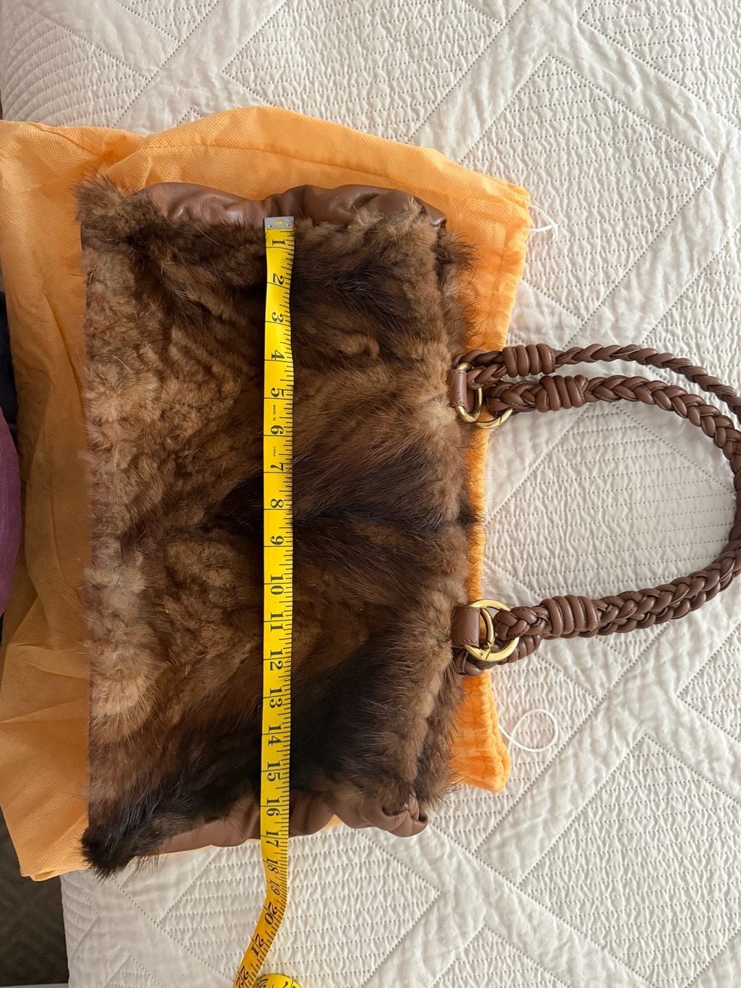 Paolo Masi Mink Fur Leather Braided Handle Tote Bag New With Tags 5