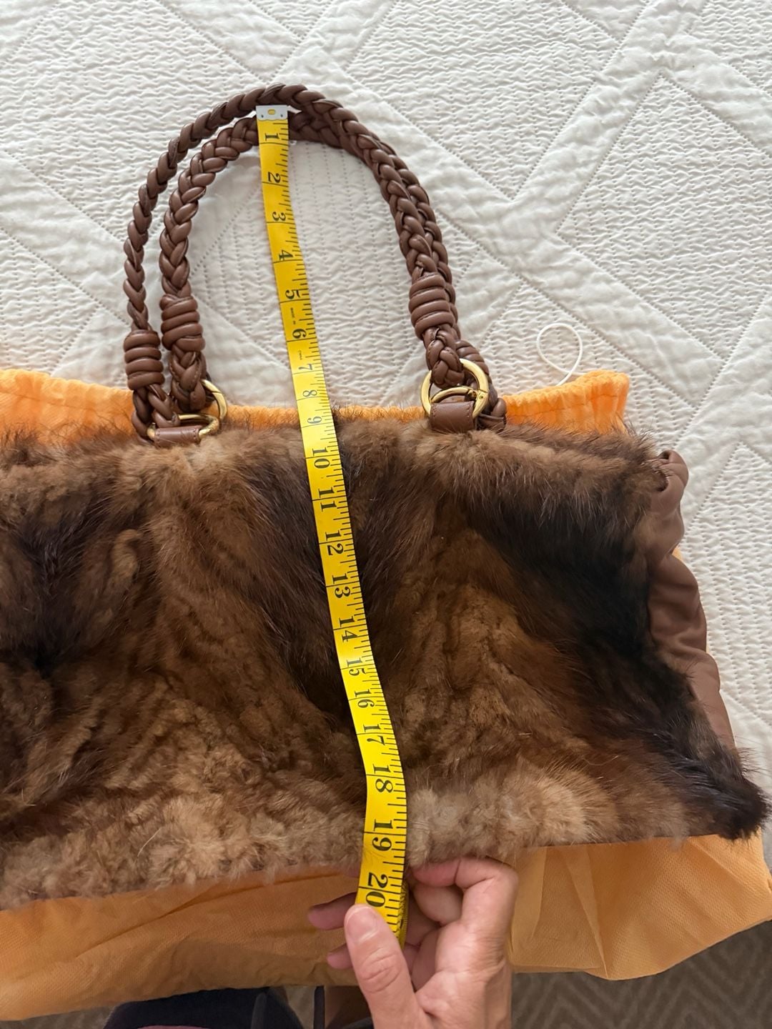 Paolo Masi Mink Fur Leather Braided Handle Tote Bag New With Tags 7